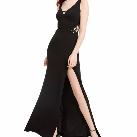 Black embellished-Appliqué Slit Gown NWT - Picture 1 of 5